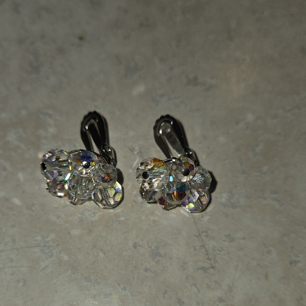 Vintage Sherman Clear Borealis Clip On Earrings